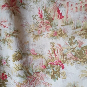 Impresionante y raro remanente de la antigua tela de algodón francesa Napoleón III Toile de Jouy, encantador textil escaso por excelencia francés imagen 10