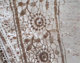 2.31 Mtrs of Beautiful Rare Antique French Tea Lace Floral Passementerie Trim,Exquisite One-off Vintage French Lace, c.1890-Delicate Design