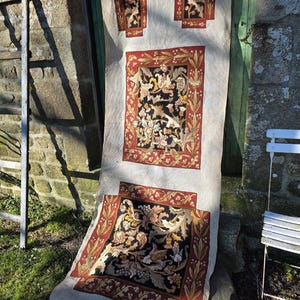 Magnificent 19thC Antique French Tapestry Fauteuil Complete Chair Panels-Striking Period Colourway & Design,Rare Upholstery Project Textile