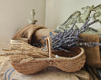 Rare Rustic Primitive Antique French Petit Buttocks Basket or Panier-Rare Artisanal Handcrafted Small Child's Gathering Basket-Stunning!