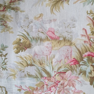 Impresionante y raro remanente de la antigua tela de algodón francesa Napoleón III Toile de Jouy, encantador textil escaso por excelencia francés imagen 9