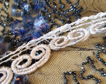 3.04 Mtrs of Antique French Narrow Shimmering Silver Grey Silk Passementerie Trim, One-off Vintage French Treasure,c.1920&#39;s.Just Gorgeous...