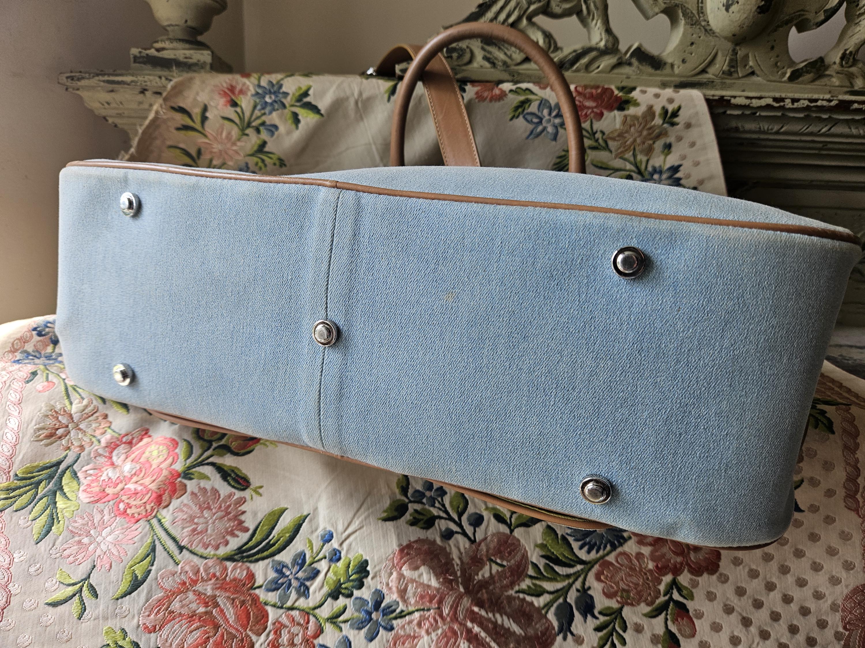 Authentic Christian Dior Paris Designer Signature Pale Blue Denim