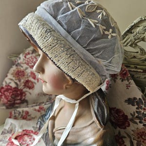 Exquisite 19thC Antique French Handcrafted Embroidered Lace Bonnet / Christening / Baptism / New Baby-Antique Period Costume,Use or Display
