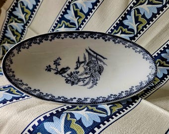 Rare Antique French Terre de Fer Faience Oval Ravier / Soap Dish-Dark Blue Transferware Ravier Ancien Faience Pexonne Modèle Louis XVI......