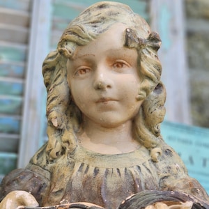 Sublimely Beautiful Timeworn Antique French Art-Nouveau Chalkware Bust &#39;&#39;LECTURE&#39;&#39; of Female Form, Period Colourway, Home Decor Accent piece