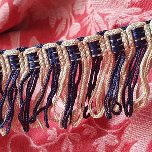 Exquisite Classic French Antique Indigo & Ecru Hooped Tassled  Passementerie Trim- 5.18 Mtrs,Perfect for Vintage Sewing  Projects,Upholstery