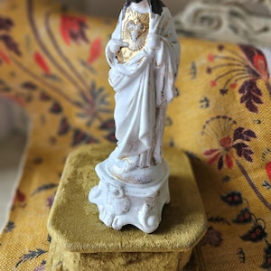 Primitive Antique French Religious Jesus Christ Sacre Coeur Figurine-Circa.1850-Rare Hand-Decorated Statue-Sacred Heart-Ancient Backstamp...