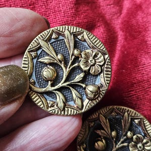 希少なアンティークのフランスのパリのアールヌーボー様式の大きな花柄ボタンの美しいペア。1910～1920年代頃のコレクターズアイテム。絶妙なコレクターズアイテム。