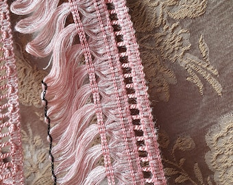 3.96 Mtrs of Divine Soft Pink Tassled Fringed Vintage French Silky Weave Passementerie Trim / Home Decor Trim,Cushions,Sewing,Lampshades etc