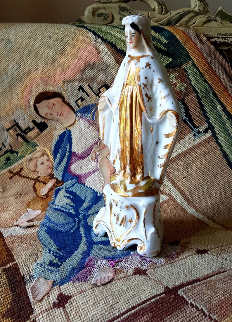 Stunning 19thC Antique French Religious Hand Decorated image 1