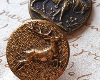 Exquisito lote raro de 7 x botones de metal dorados y bronceados franceses antiguos-La Chasse, tema de caza y otros-Piezas únicas-Proyecto perfecto