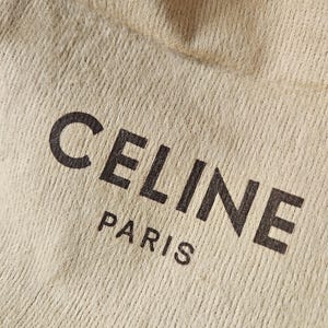 Auténtica bolsa protectora vintage francesa CELINE con cordón para su bolso o cartera de diseñador: diseño exclusivo en color paja cremoso y marrón.