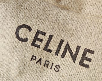 Authentic Vintage French CELINE Protective Drawstring Dustbag for your Designer Handbag / Purse-Creamy Straw & Brown Colour Signature Design