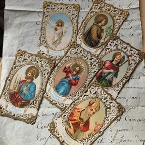 Rares marqueurs religieux bibliques religieux antiques, poinçonnage Français du XIXe siècle / Sainte Communion / Cartes souvenir de baptême - Délicieux éphémères - Utilisation / Présentoir