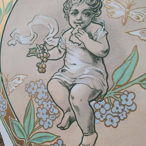 Splendida coppia di antiche etichette in foglia d'oro francese evidenziate Art-Nouveau inutilizzate-Decoupage ecc., Pubblicità, Pubblicita Ephemera, Bellissimi oggetti