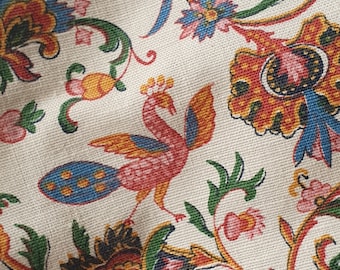 Impresionante vintage francés ROMANEX de BOUSSAC Paisley Florals & Birds of Paradise Panel de tela tipo lino de algodón, perfecto para proyectos-raro!!