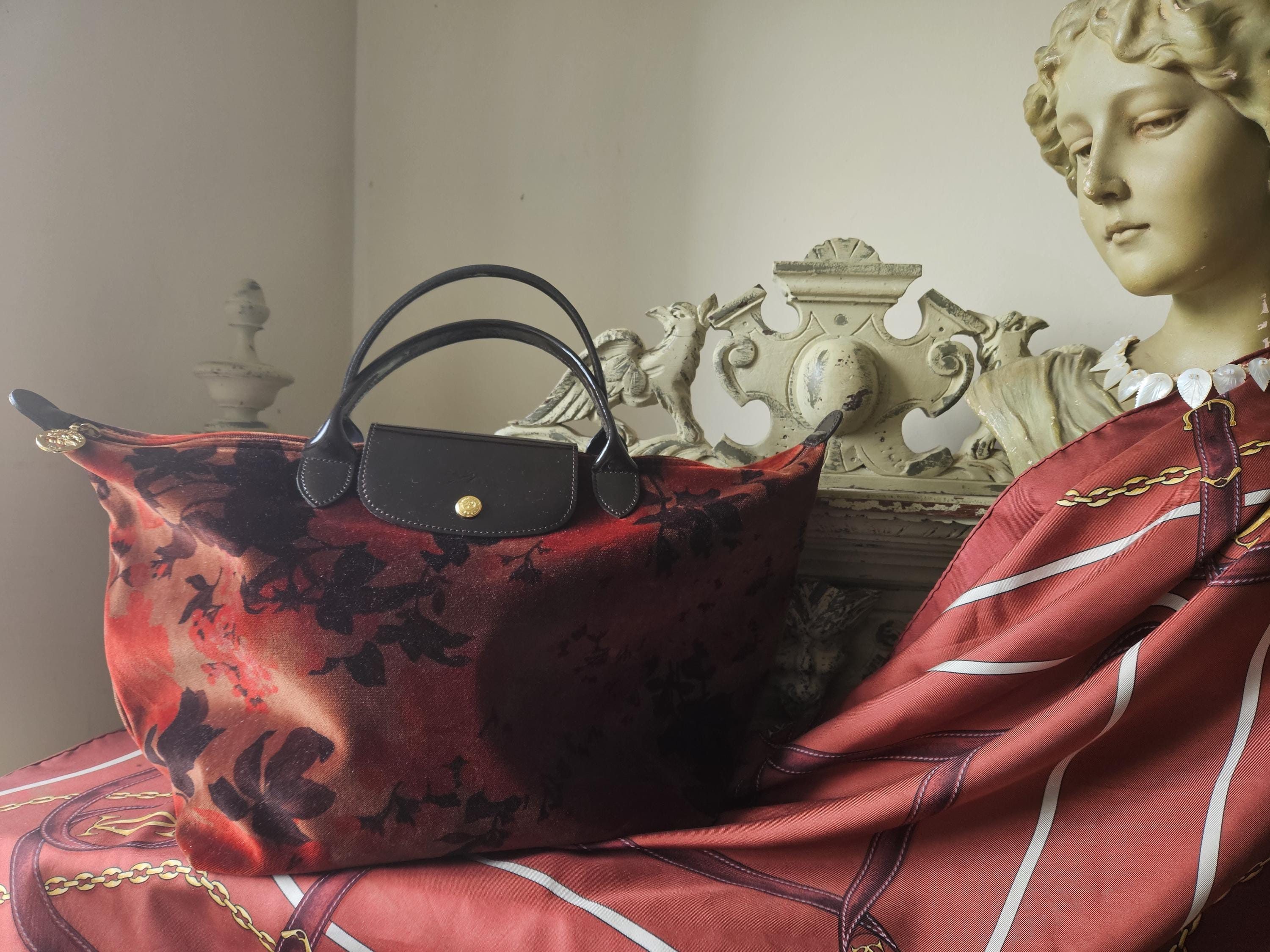 美品 LONGCHAMP ハンドバッグ デニム　ヴィンテージ 裏地総柄 LONGCHAMP ハンドバッグ デニム ヴィンテージ 裏地総柄 ロンシャン