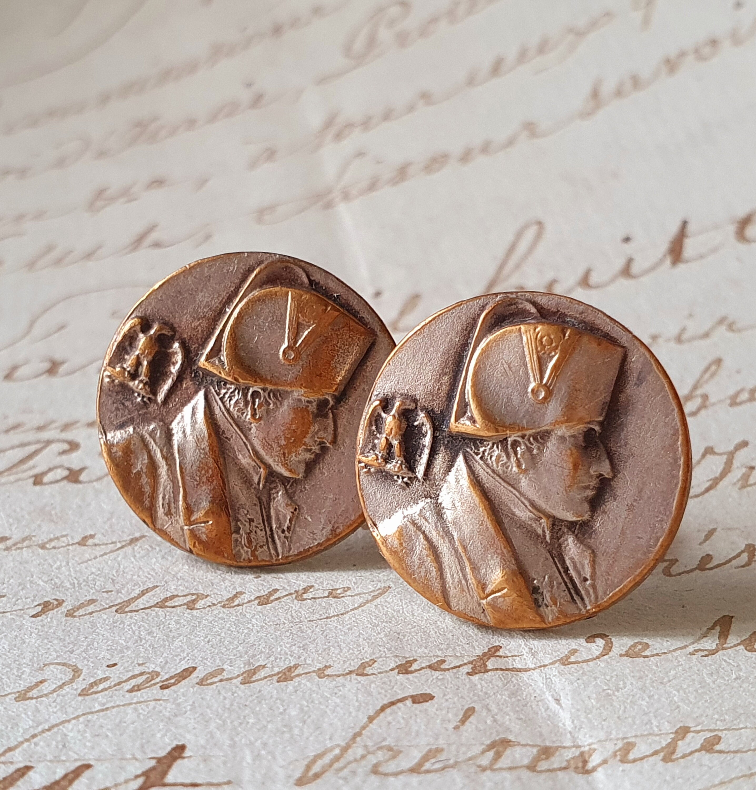Fine Paire Boutons de Manchette Napoléon Plaqué Or / Vintage Cufflinks