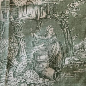 Striking Vintage French Pierre Frey Green & White ''Camaïeux'' Toile de Jouy Textile Remnant-Amazing Quality Home Decor Project Fabric.....