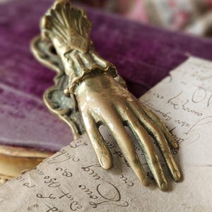 Striking Large Vintage French Art-Nouveau Gilt Bronze / Brass Cuffed Hand Paper Clip-Desk Top Collectable-Atmospheric Decorative French item