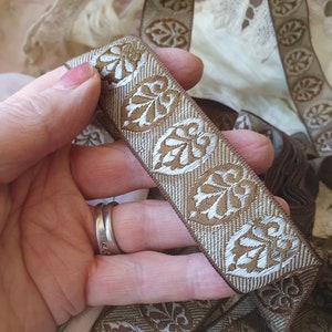 2.74 Mtrs of Antique French Shimmering Taupe & Silver Silk Passementerie Trim, Unique Opulrnt Vintage French Textile, Period style Motifs...