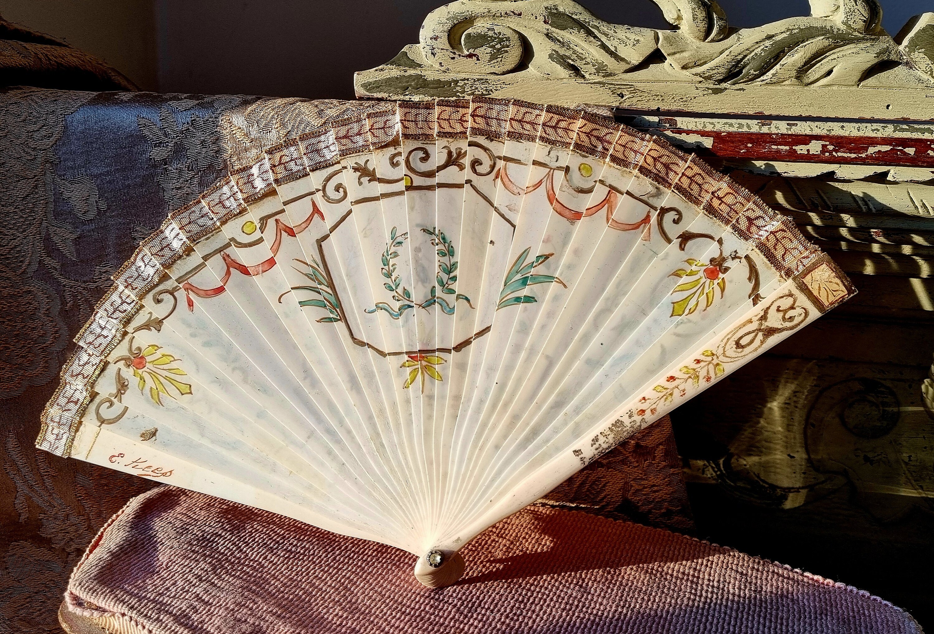 フランスアンティークフェザーファン　エヴァンタイユ扇子　羽根　おまけポストカード フランスアンティークフェザーファン エヴァンタイユ扇子 羽根 おまけ