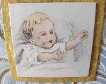 Dulce caja de bautizo cuadrada estilo art déco francés antiguo, para bautizo, recién nacido, etc., diseño de remolino azul, estado impecable sin usar, hermosa imagen.