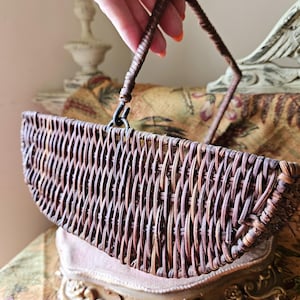 Rare Unique Rustic Primitive Antique French Petit Demi-Lune Basket or Panier-Rare Artisanal Handcrafted Small Size Gathering Basket-Stunning