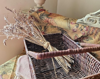 Rare Unique Rustic Primitive Antique French Petit Demi-Lune Basket or Panier-Rare Artisanal Handcrafted Small Size Gathering Basket-Stunning