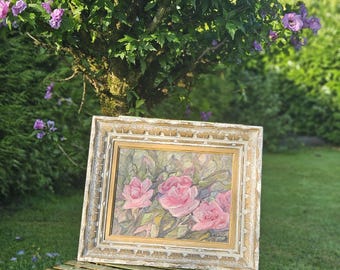 Vibrant Antique French Abstract Art-Deco 1930's Still Life Artist-Signed Oil on Board Tableau / Painting-Vivid Pink Impasto Blooms-Stunning!