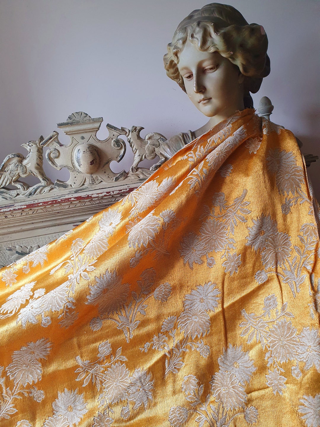 Rarest Cloth Absolutely Stunning Opulent 19thc Antique French Gold Silk Damask ...