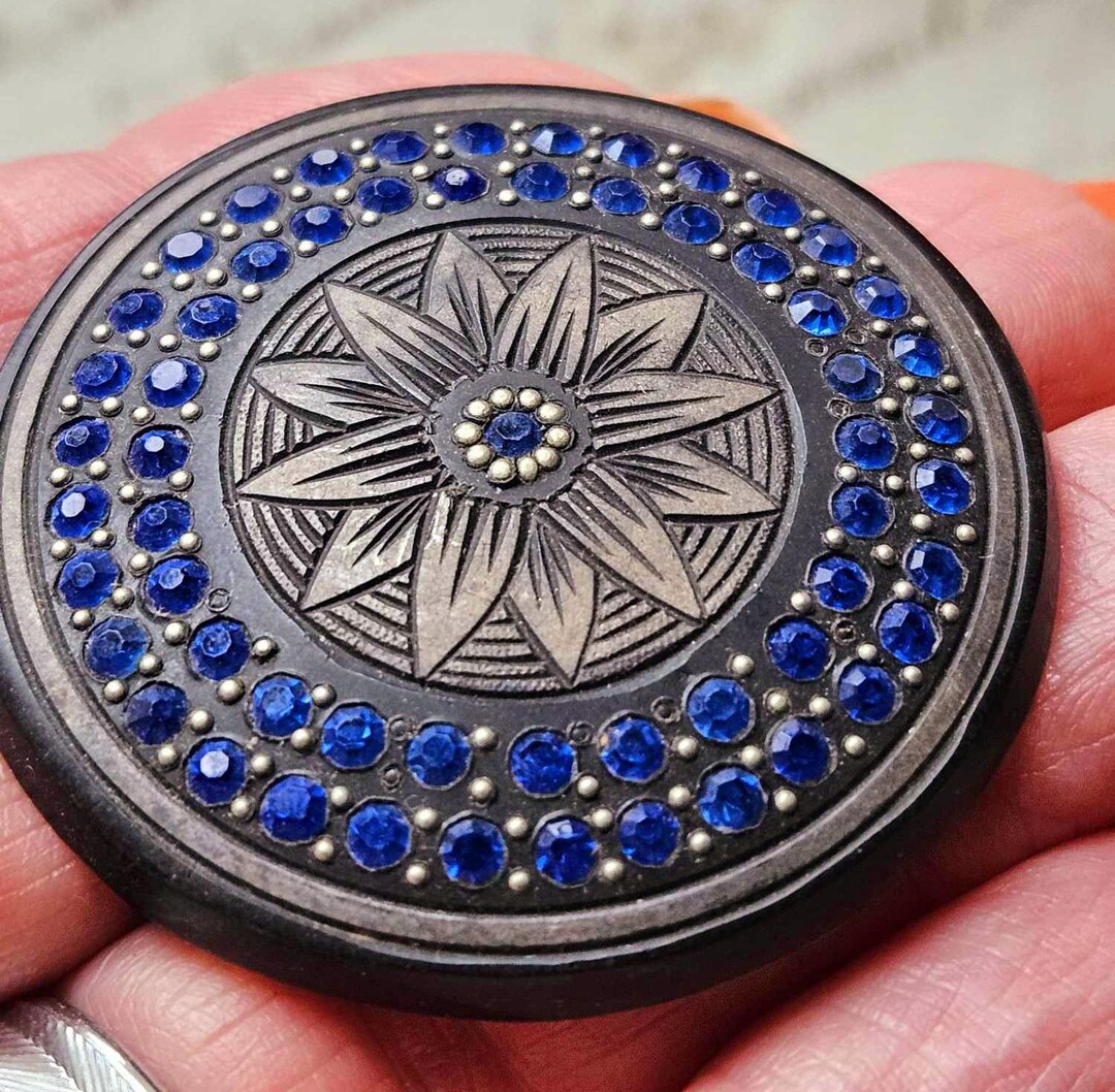 Stunning Antique French Geometric Art-deco Blue Rhinestone Embellished ...