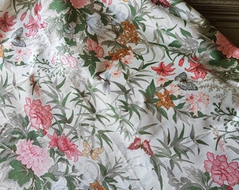 Joli vintage Franse shabby chic chintzybamboe, vlinders en bloemen gebloemde stof restant-perfect voor interieurprojecten, papillon, libel
