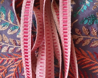 6.01 Mtrs / 19Ft 9 ins of Antique French Pink & Red Silk Narrow Timeworn Slight Faded Trim, Authentic Period Trim-Perfect for Projects......