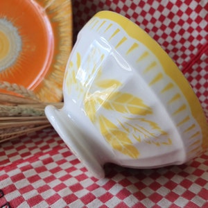 Rare Yellow Antique French Sarreguemines Style Ribbed Footed Cafe Bistro Bowl, Petit Dejeuner Chocolate Bowl, French Bowl-Fab Cheerful Color