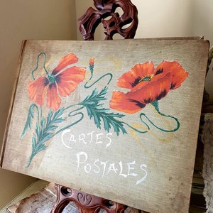 Exquisitely Pretty Rare Handpainted Antique French Art-Nouveau 36-page Cartes Postales / Postcard Album,Stunning Florals,Stencilled Pages...