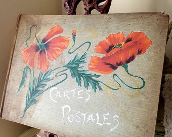 Exquisitely Pretty Rare Handpainted Antique French Art-Nouveau 36-page Cartes Postales / Postcard Album,Stunning Florals,Stencilled Pages...