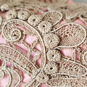 Truly Exquisite 19thC Antique French Handworked Crocheted Pink Silk-Backed Lace Panel-Intricate & Unique Vintage French Lace Treasure-c.1890