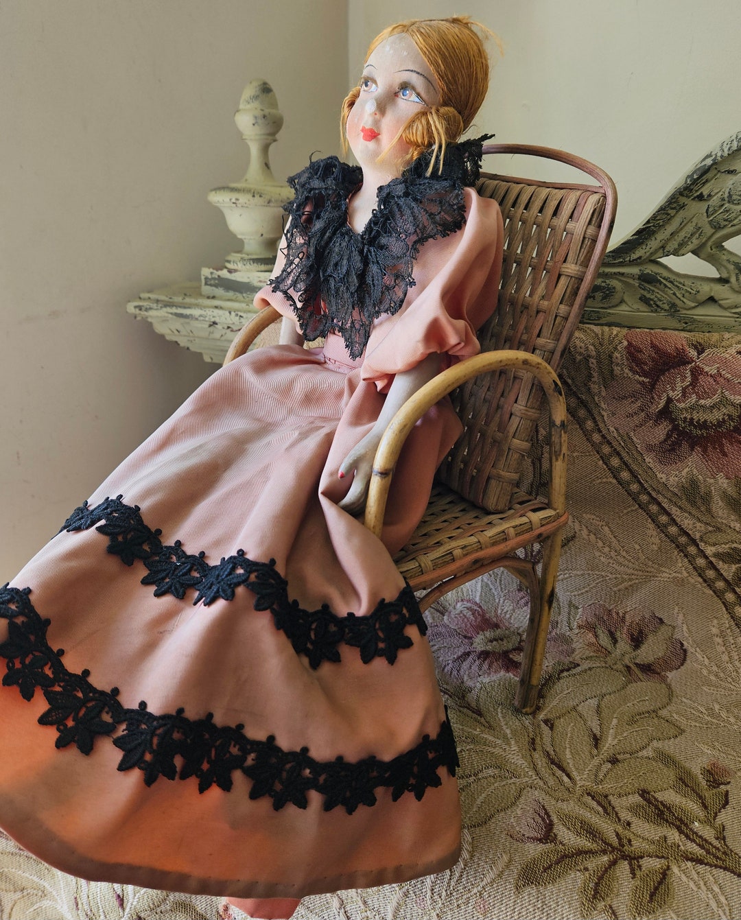 Exquisite Unique Vintage French Woven Rattan Bamboo Dolls Chair