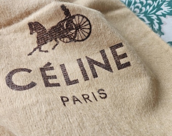 Authentic Vintage French CELINE Protective Drawstring Dustbag for your Designer Handbag / Purse-Creamy Straw & Brown Colour Signature Design
