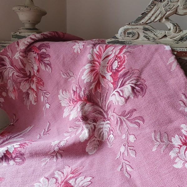 Stunning Rare 19thC Antique French Art-Nouveau Cretonne Petit Fabric Coupon-Exquisite Period Pink Colour Palette-Glorious Project Textile..