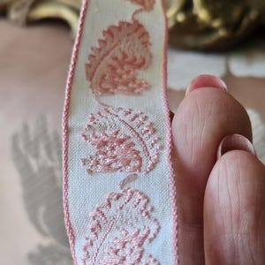 Delightful Vintage French Narrow Pink Embroidered Passementerie Trim Remnant-Pastel Pink & White-Gorgeous Vintage Design with Ferns
