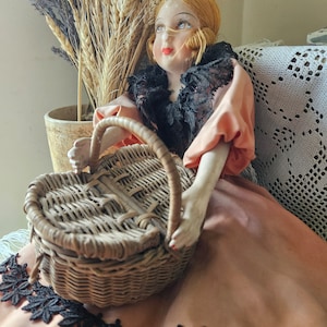 Exquisite Miniature Rustic Antique French Picnic Panier-Rare Artisanal Handcrafted Petit Version of Classic French Basket-Dolls,Role Play...
