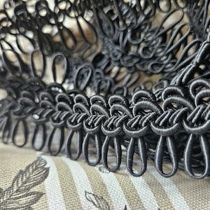 3.35 Mtrs of Fabulous 19thC Antique French Black Silk Hooped Passementerie Trim,a One-off Vintage French Treasure,c.1890&#39;s,super Rare!