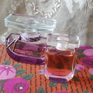 RARE Pair of Vintage French Exquisite Scarce Guerlain L&#39;INSTANT Extract & Miniature Eau De Parfum Collectable Full and Half Perfume Bottles