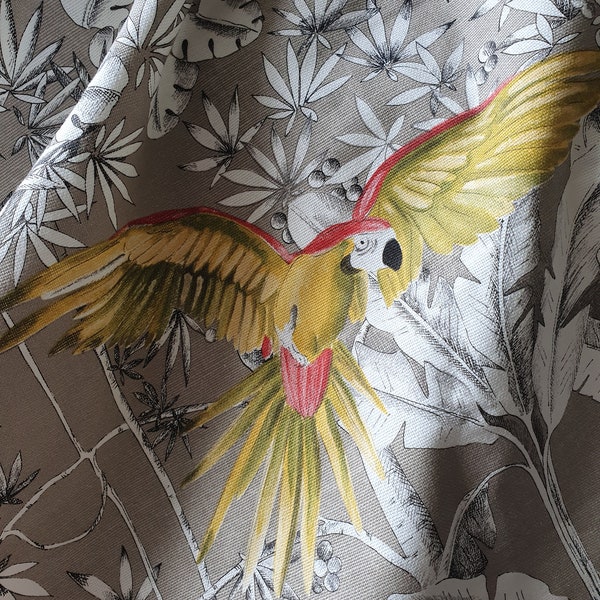 Bird Print Linen Fabric Etsy