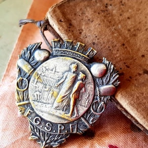 Antique French Silver Tole & Gilt tones Art-Nouveau F.G.S.P.F.Insignia Pin-Federation General des Patronages de France Pin-Wear or Display