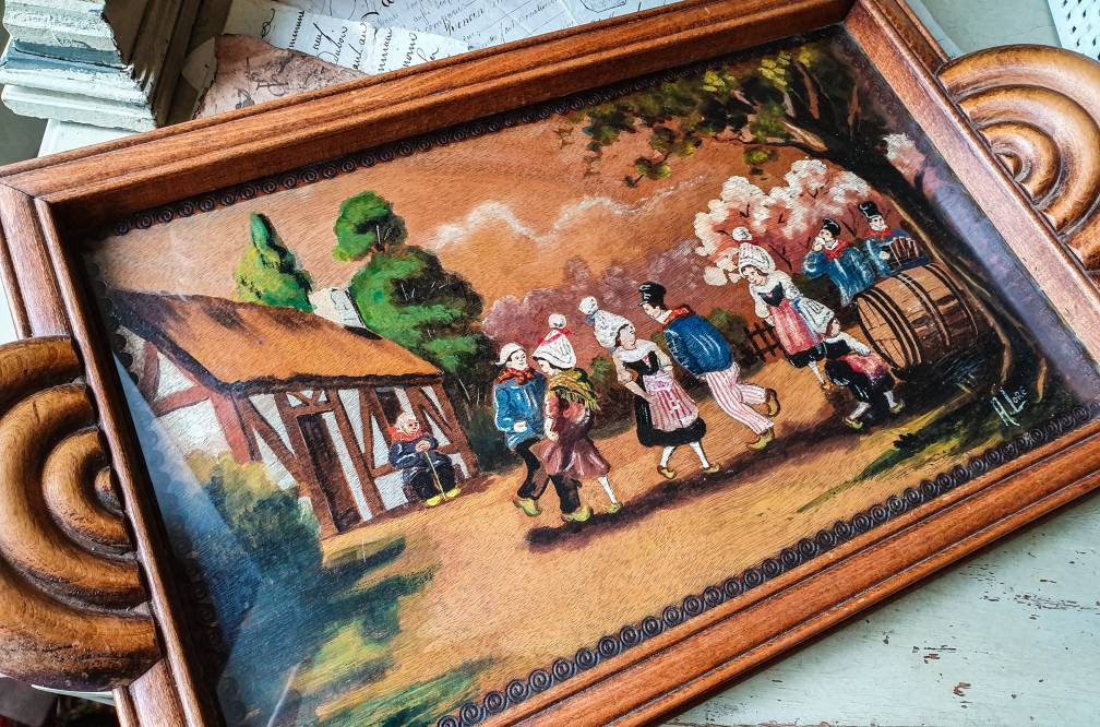 Superbe Unique Artisanal Peint à La Main et Signé Antique Français Art Déco Traditionnel Normandie S