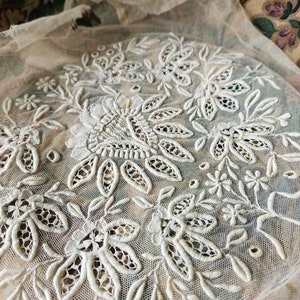 Antique French Handcrafted Embroidered Lace Bonnet Crown-Delightful Delicately Rare Gorgeous Vintage Period Costume-Stunning Fine Hand Work
